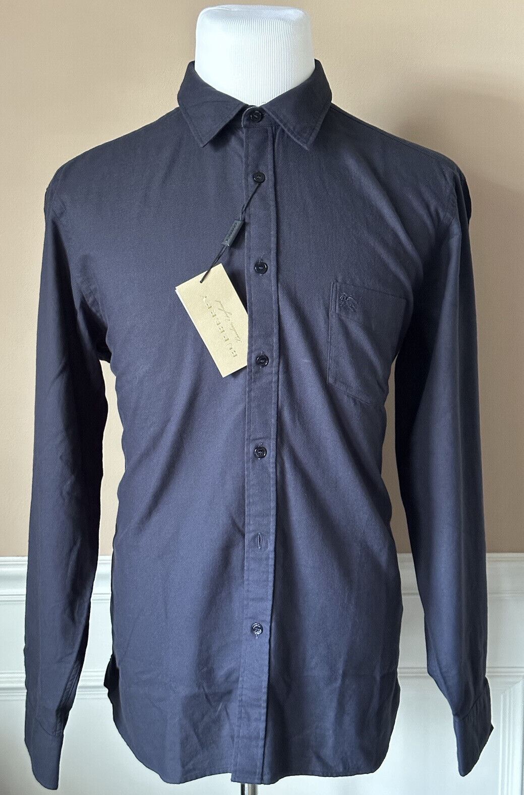Мужская темно-синяя хлопковая рубашка на пуговицах (295 долларов США) Burberry 2XL 40287811