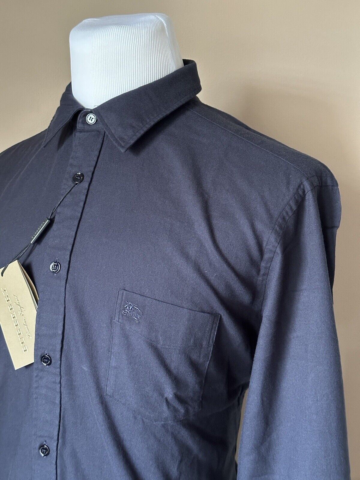 Neu mit Etikett: 295 $ Burberry Marineblaues Baumwoll-Knopfhemd für Herren 2XL 40287811