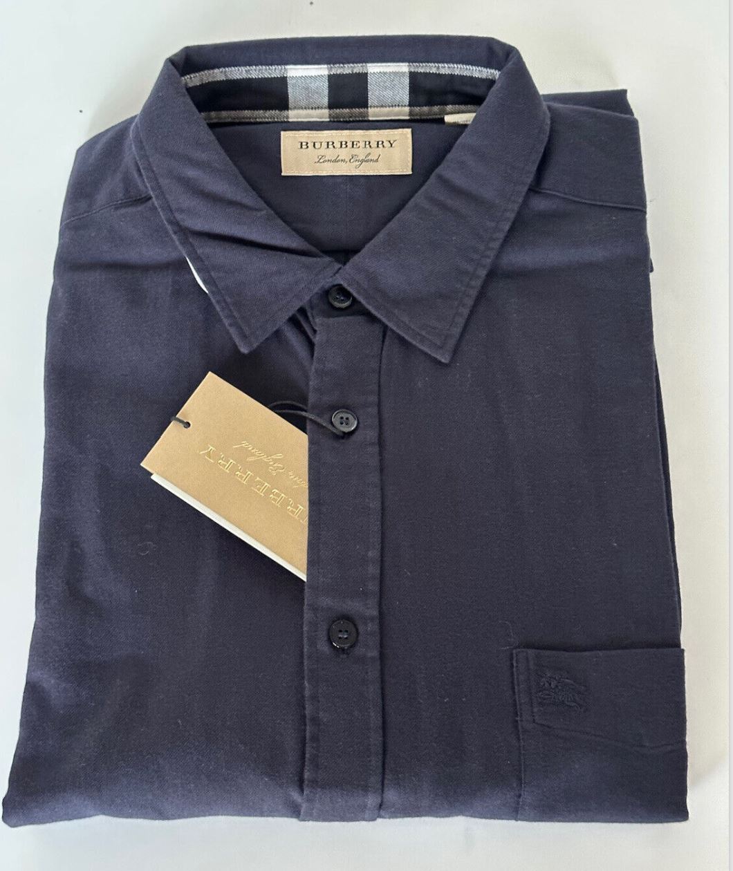 NWT $295 Burberry Men's Navy Cotton Button-Up Shirt 2XL 40287811