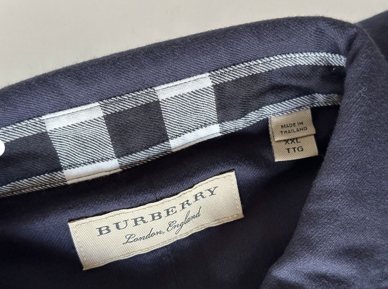 Мужская темно-синяя хлопковая рубашка на пуговицах (295 долларов США) Burberry 2XL 40287811