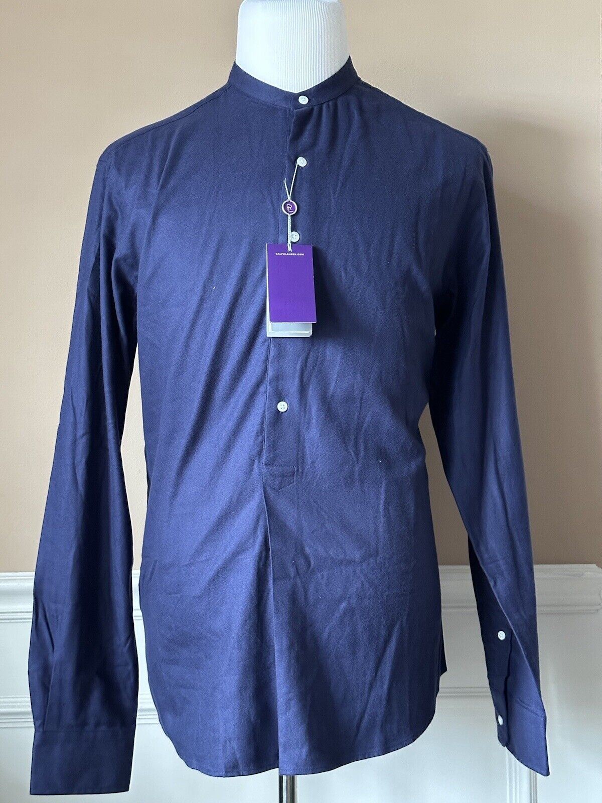 NWT $450 Ralph Lauren Purple Label Navy Long Sleeve Shirt Large Made in Italy