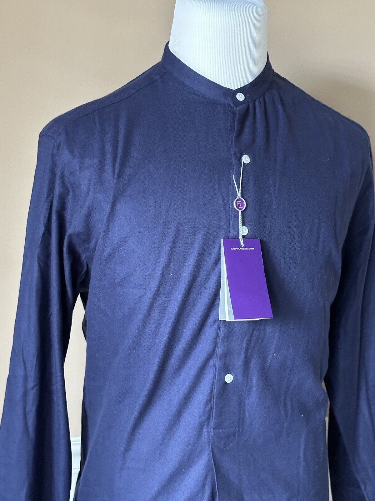 NWT $450 Ralph Lauren Purple Label Navy Long Sleeve Shirt Large Made in Italy