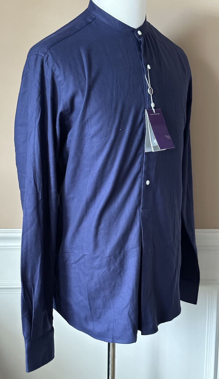 NWT $450 Ralph Lauren Purple Label Navy Long Sleeve Shirt Large Made in Italy