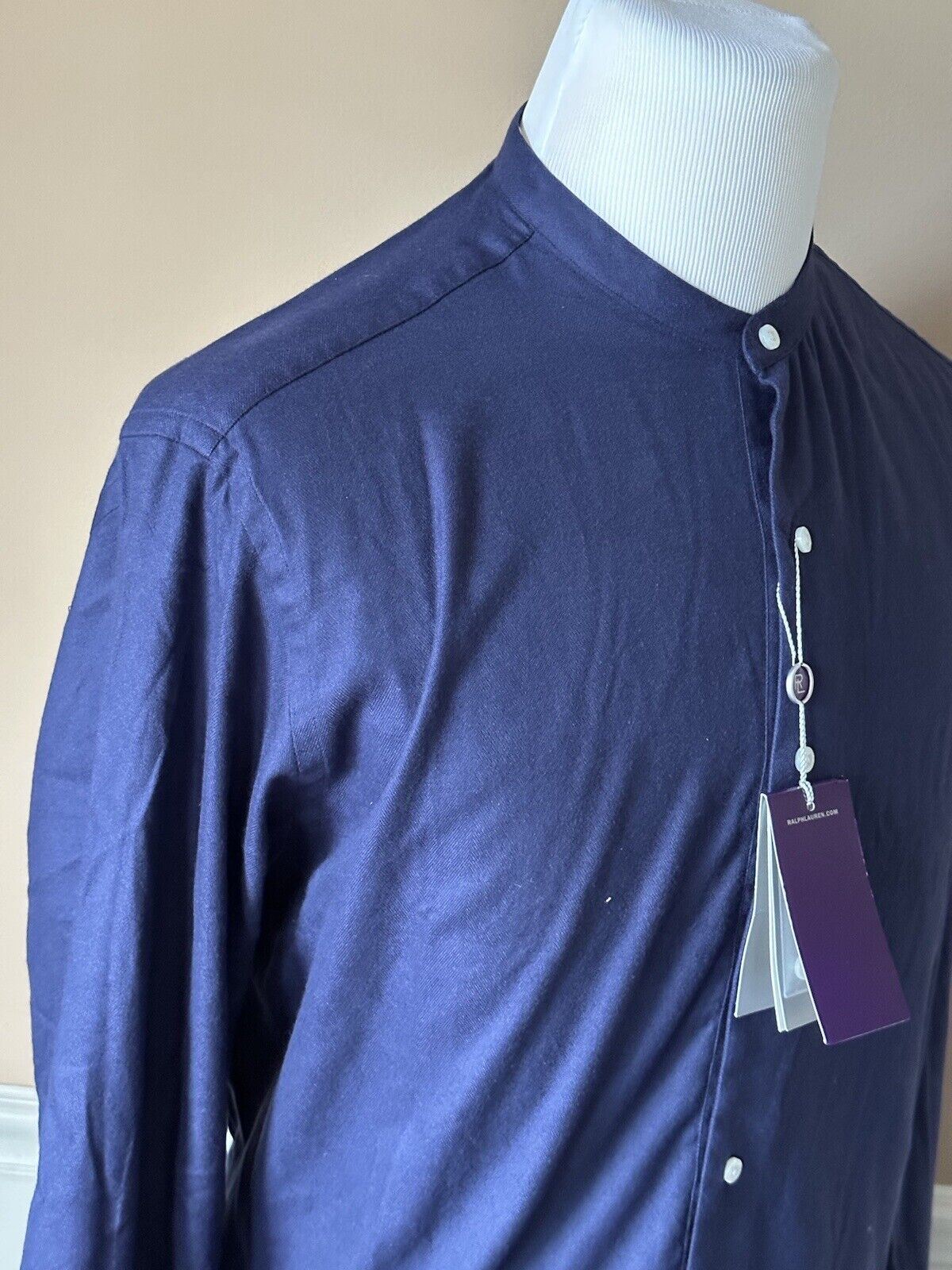 NWT $450 Ralph Lauren Purple Label Navy Long Sleeve Shirt Large Made in Italy