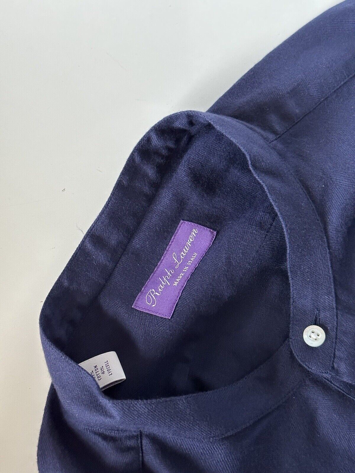 NWT $450 Ralph Lauren Purple Label Navy Long Sleeve Shirt Large Made in Italy