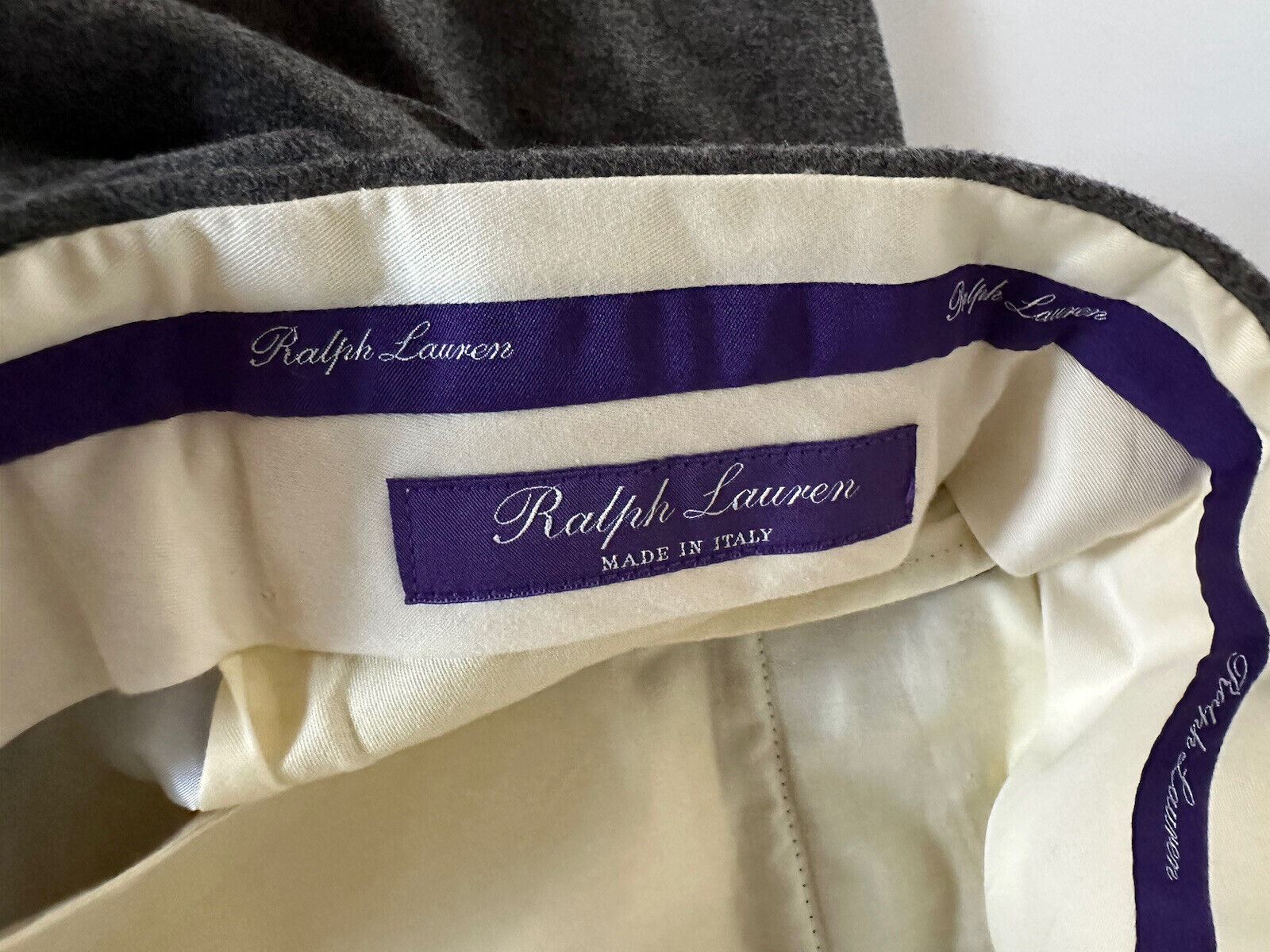 NWT $595 Ralph Lauren Purple Label Wool Dress Pants Grey 34 US Made in Italy