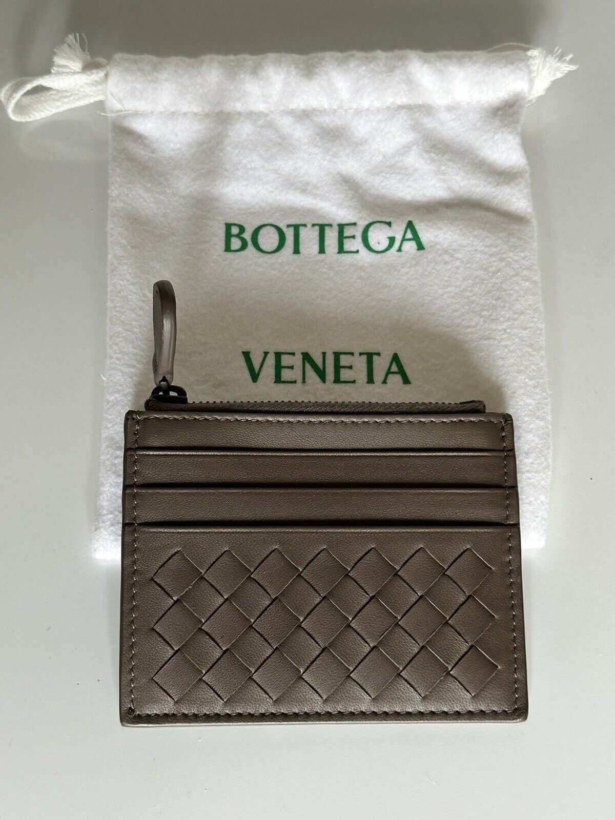 Neu mit Etikett: 350 $ Bottega Veneta Woven Herren-Kartenetui aus Leder Steel 367004 Italien 