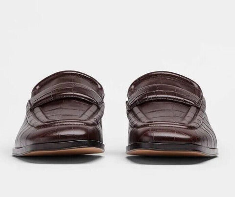 NIB $ 1050 Bottega Veneta Alligators Print Lederschuhe Fondente 11 US 651350 