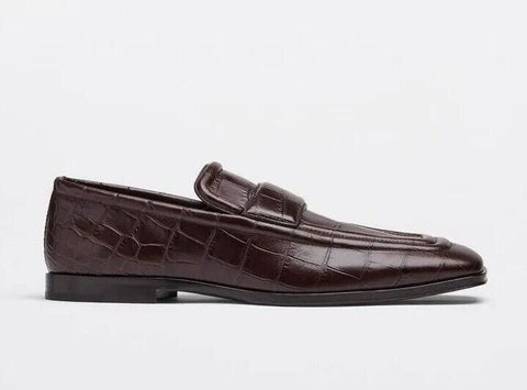 NIB $ 1050 Bottega Veneta Alligators Print Lederschuhe Fondente 11 US 651350 