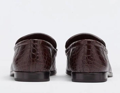 NIB $ 1050 Bottega Veneta Alligators Print Lederschuhe Fondente 11 US 651350 