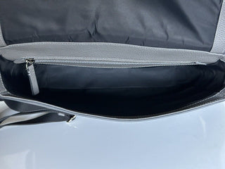 NWT $1350 Burberry Bruno Leather Logo Charcoal Grey Messenger Bag 80528721