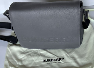NWT $1350 Burberry Bruno Leather Logo Charcoal Grey Messenger Bag 80528721