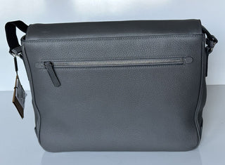 NWT $1350 Burberry Bruno Leather Logo Charcoal Grey Messenger Bag 80528721