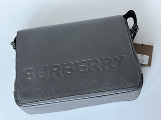 NWT $1350 Burberry Bruno Leather Logo Charcoal Grey Messenger Bag 80528721