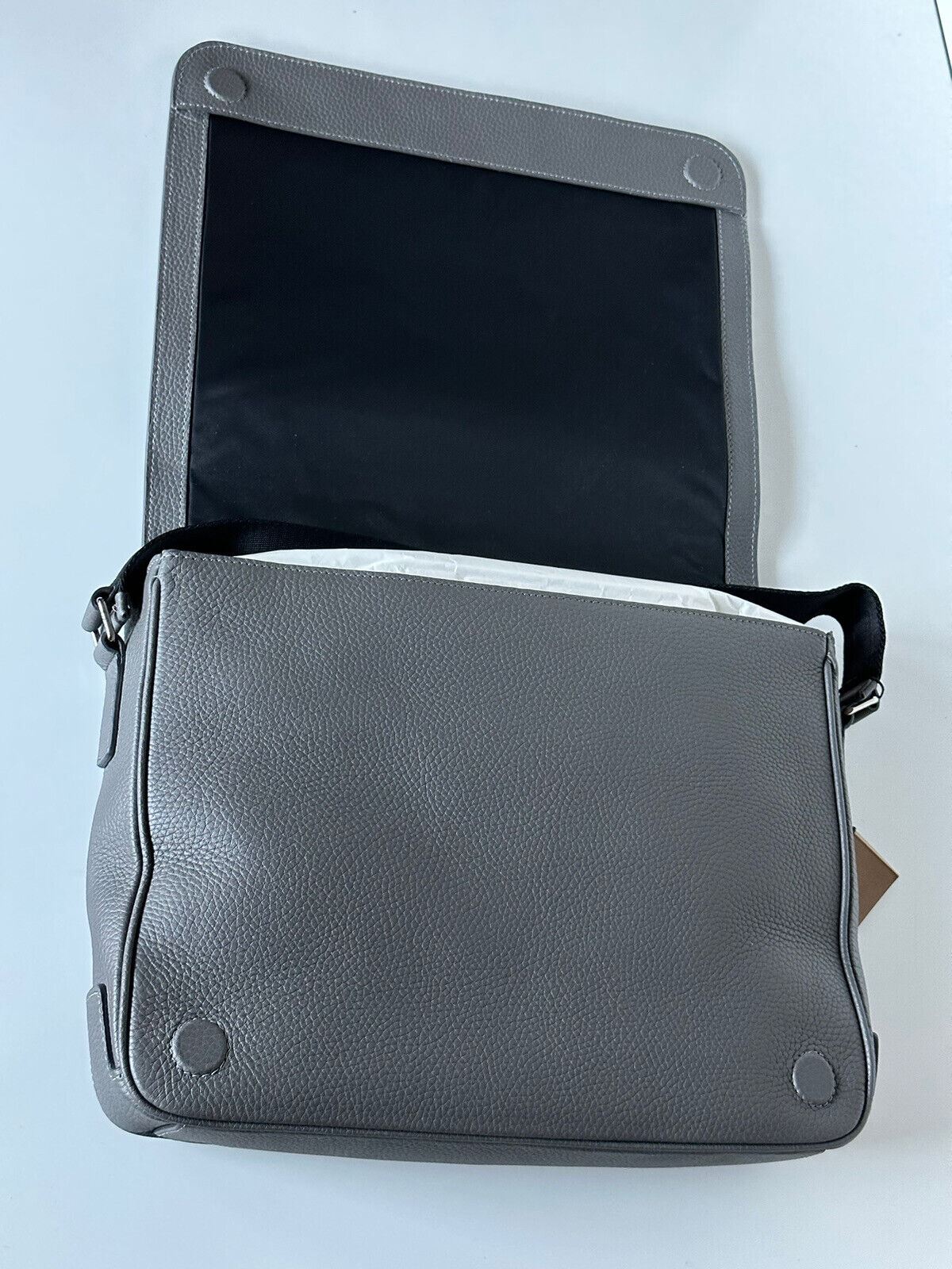 NWT $1350 Burberry Bruno Leather Logo Charcoal Grey Messenger Bag 80528721