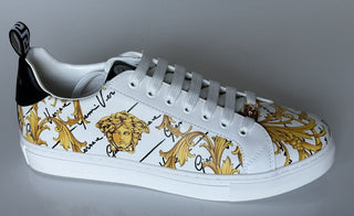 NIB 850 $ VERSACE Sneakers aus weißem Leder mit Barock-Print 10,5 US (43,5 Eu) 1002778 