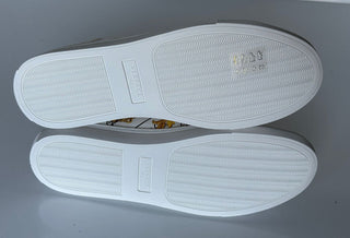 NIB 850 $ VERSACE Sneakers aus weißem Leder mit Barock-Print 10,5 US (43,5 Eu) 1002778 