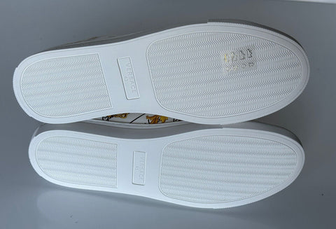 NIB 850 $ VERSACE Sneakers aus weißem Leder mit Barock-Print 10,5 US (43,5 Eu) 1002778 