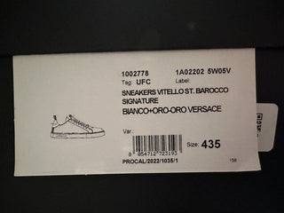 NIB 850 $ VERSACE Sneakers aus weißem Leder mit Barock-Print 10,5 US (43,5 Eu) 1002778 