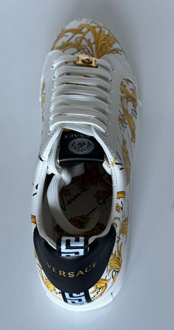 NIB 850 $ VERSACE Sneakers aus weißem Leder mit Barock-Print 10,5 US (43,5 Eu) 1002778 