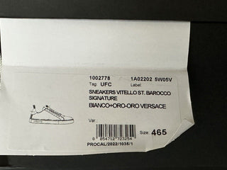 NIB 850 $ VERSACE Sneakers aus weißem Leder mit Barock-Print 13,5 US (46,5 Eu) 1002778 