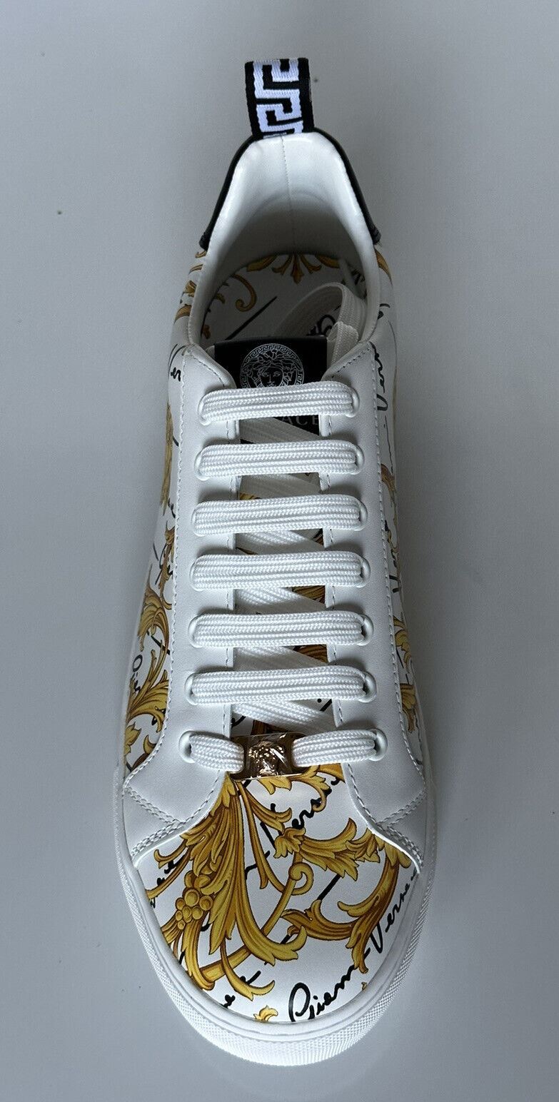 NIB $850 VERSACE Baroque Print White Leather Sneakers 13.5 US (46.5 Eu) 1002778