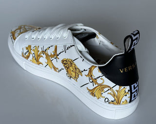 NIB 850 $ VERSACE Sneakers aus weißem Leder mit Barock-Print 13,5 US (46,5 Eu) 1002778 