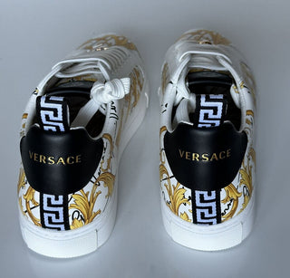 NIB 850 $ VERSACE Sneakers aus weißem Leder mit Barock-Print 13,5 US (46,5 Eu) 1002778 