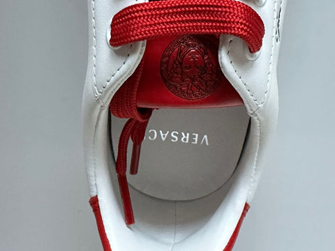 NIB 750 долларов Versace Low Top Бело-красные кожаные кроссовки 8 США (38 евро) 1002773 