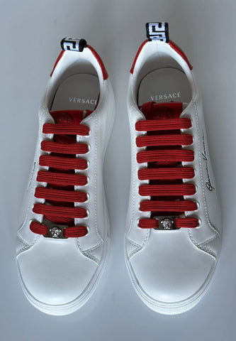 NIB 750 долларов Versace Low Top Бело-красные кожаные кроссовки 8 США (38 евро) 1002773 