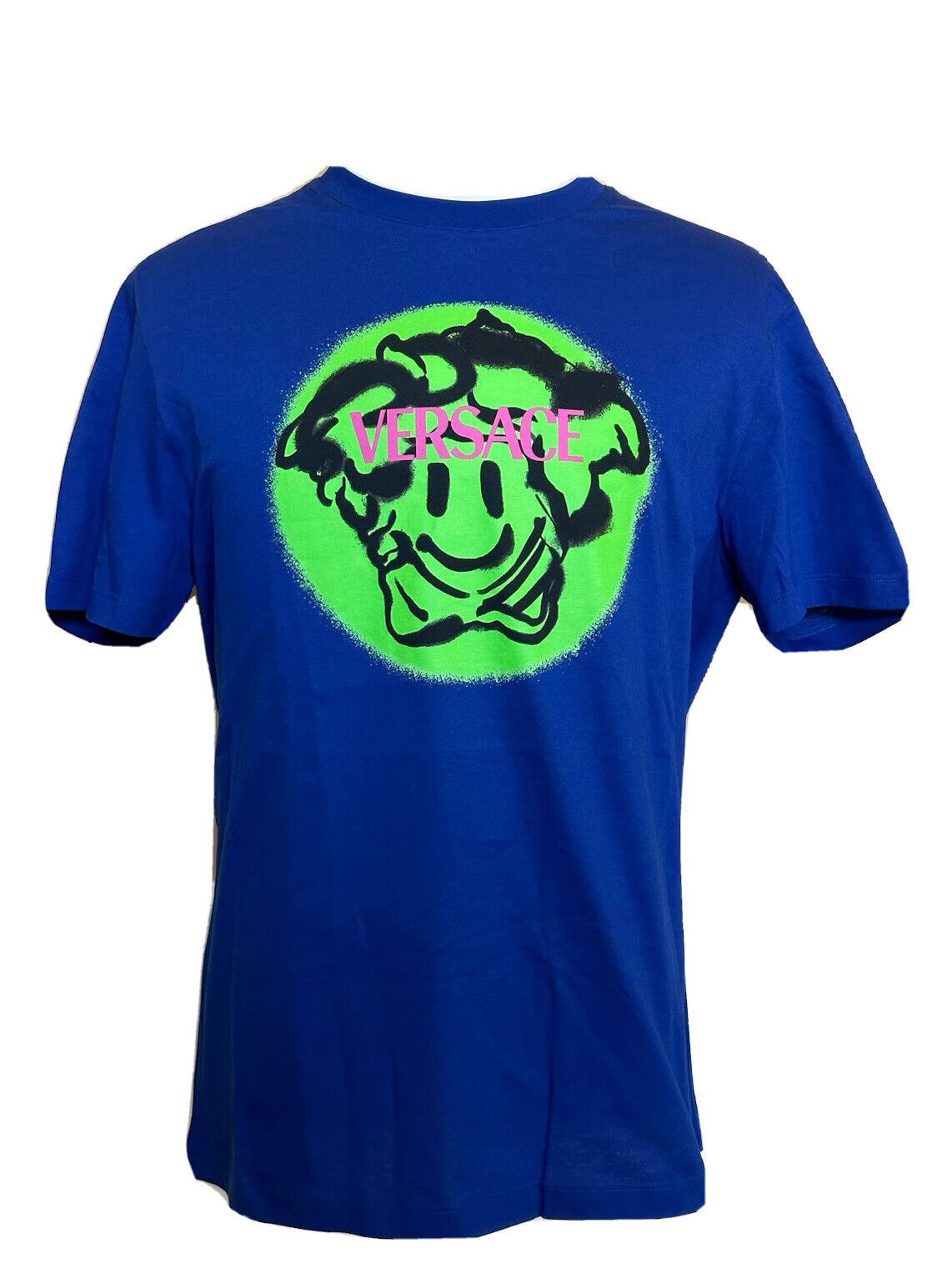NWT $450 Versace Smiley Medusa Logo Blue/Lime Jersey T-Shirt 5XL 1002464