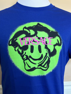 NWT 450 $ Versace Smiley Medusa Logo Blau/Limette Jersey T-Shirt 5XL 1002464