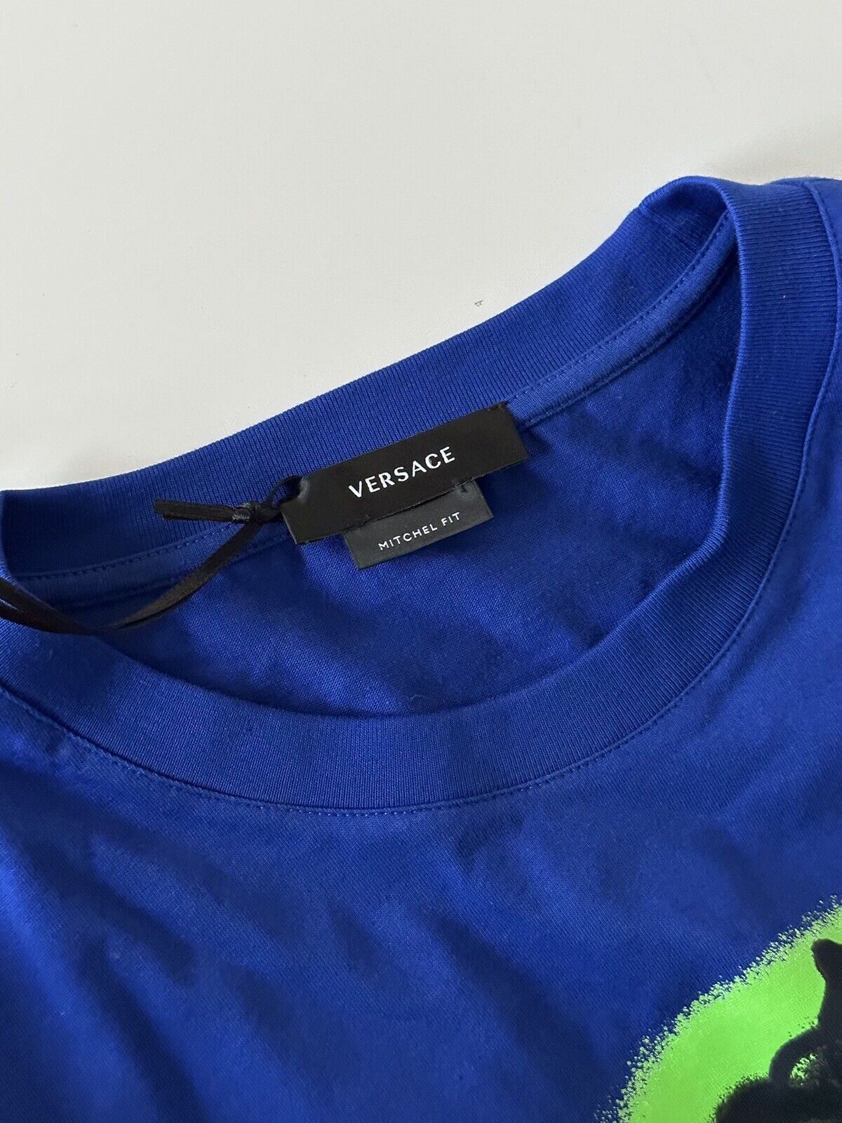 NWT $450 Versace Smiley Medusa Logo Blue/Lime Jersey T-Shirt 5XL 1002464