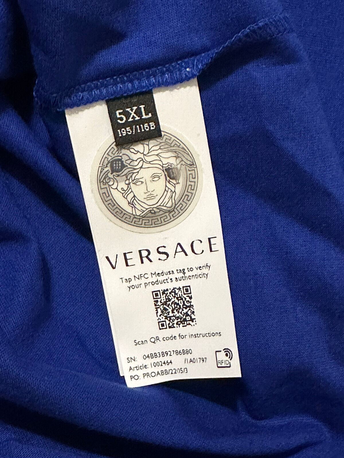 NWT $450 Versace Футболка из синего/лаймового джерси со смайликом Medusa Logo 5XL 1002464