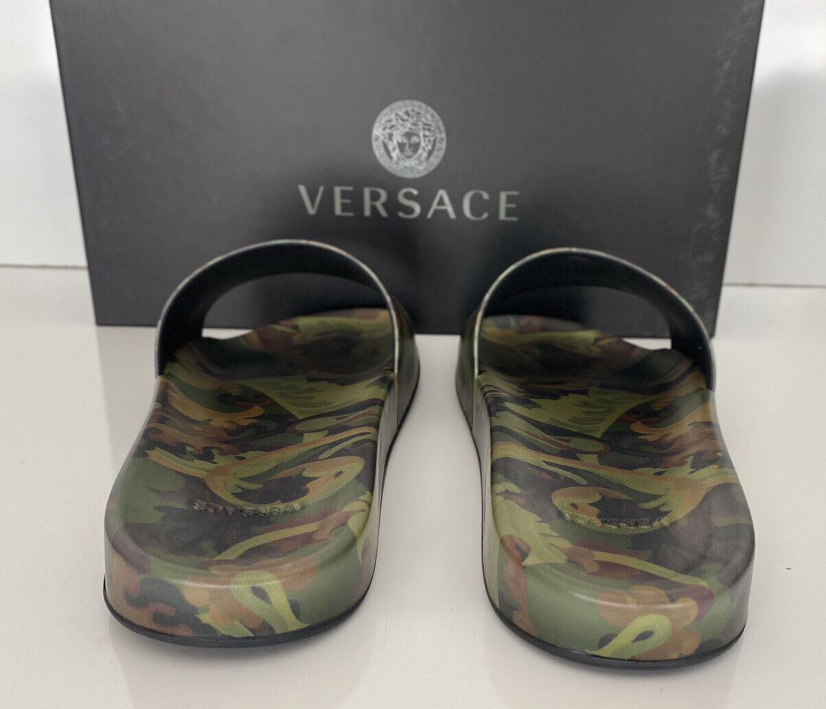 NIB $395 Versace Baroccoflage Slides Sandals Khaki 8 US (41 Euro) IT DSU6516