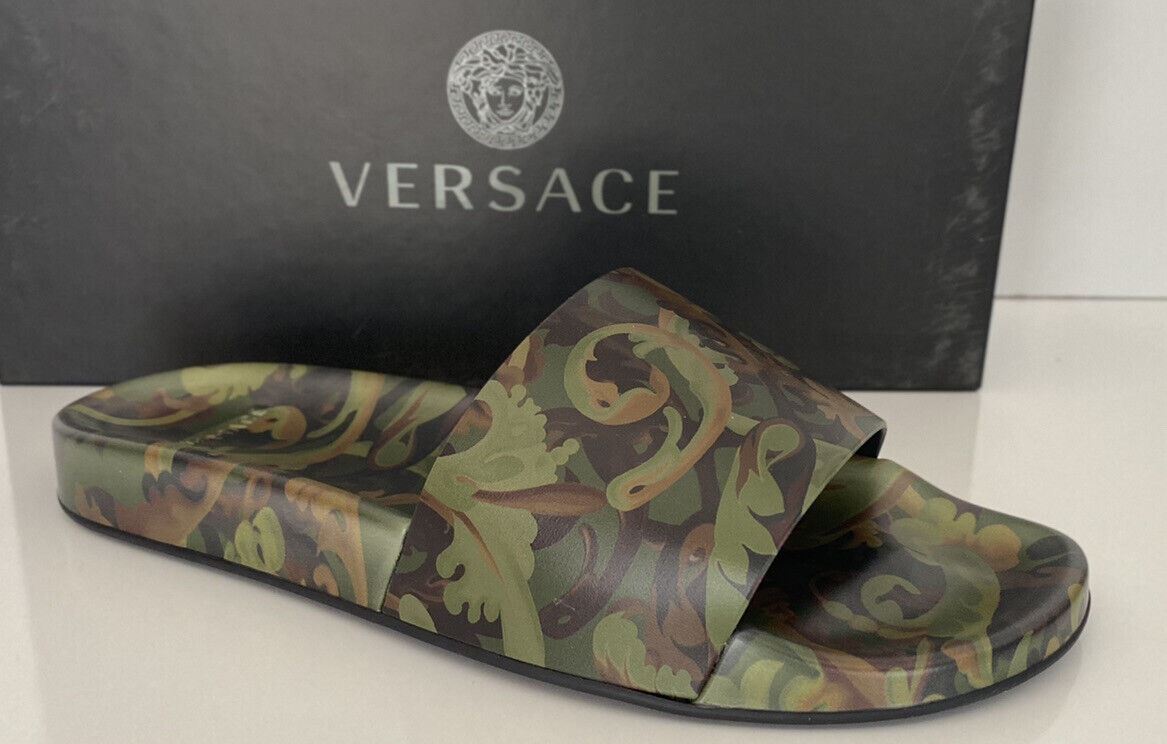 NIB $395 Versace Baroccoflage Slides Sandals Khaki 13 US (46 Euro) IT DSU6516