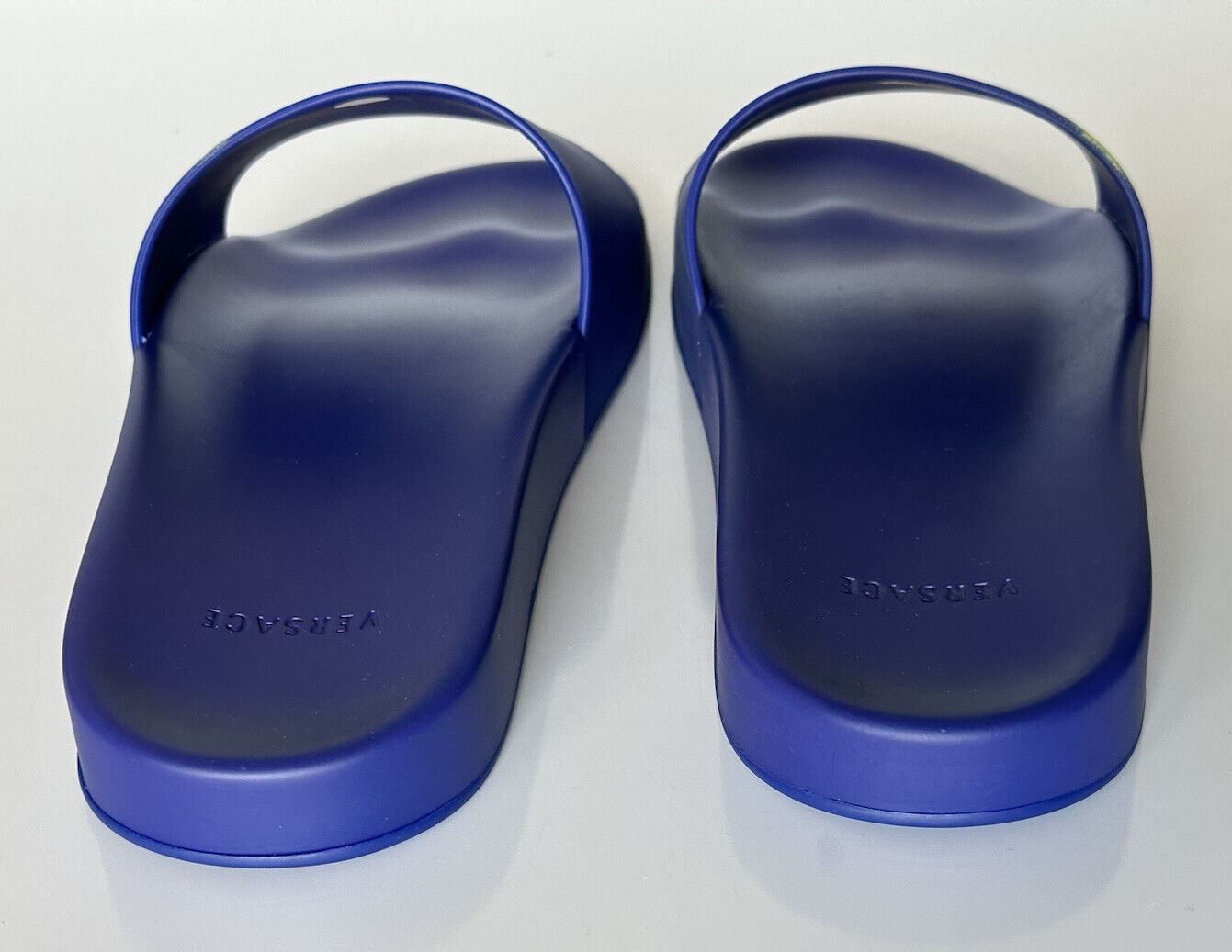 NIB $ 450 Versace Smiley Medusa Slides Sandalen Blau/Limette 10 US (43 Eu) DSU6516 IT 