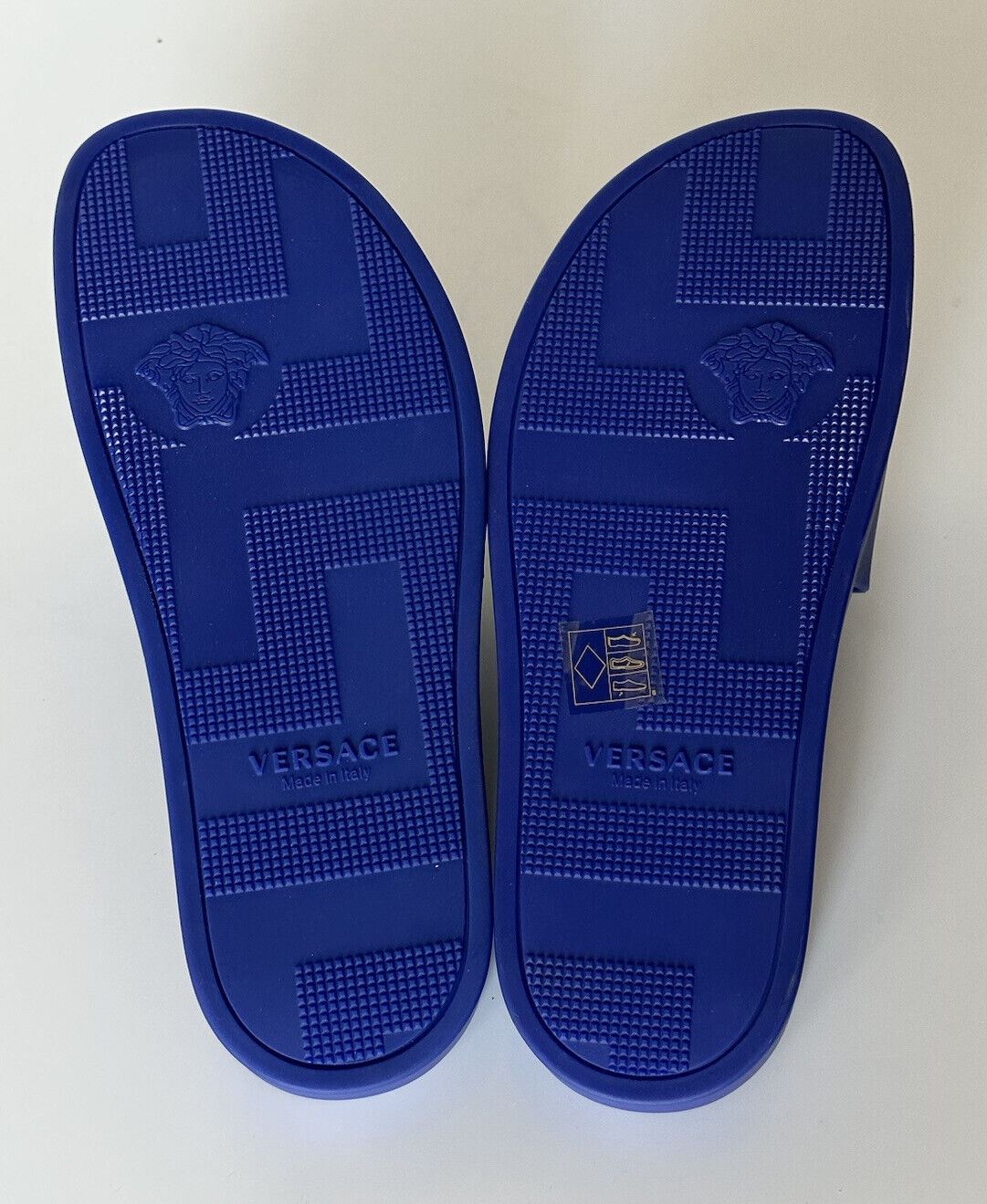 NIB $450 Versace Smiley Medusa Slides Sandals Blue/Lime 13 US (46 Eu) DSU6516 IT