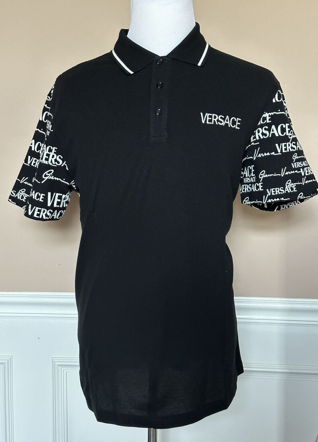 NWT $650 Versace Piquet Fabric Black/White Polo Cotton Jersey Shirt 4XL 1002755
