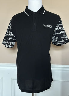 Neu mit Etikett: 650 $ Versace Piquet Stoff Schwarz/Weiß Poloshirt aus Baumwolljersey 4XL 1002755