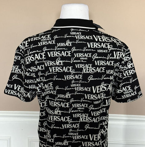 Neu mit Etikett: 650 $ Versace Piquet Stoff Schwarz/Weiß Poloshirt aus Baumwolljersey 4XL 1002755