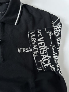 Neu mit Etikett: 650 $ Versace Piquet Stoff Schwarz/Weiß Poloshirt aus Baumwolljersey 4XL 1002755