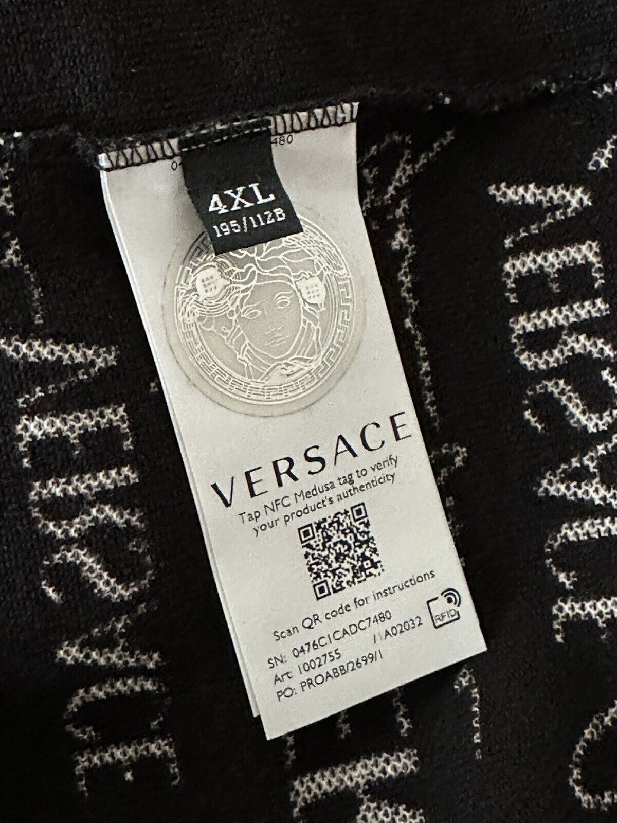 Neu mit Etikett: 650 $ Versace Piquet Stoff Schwarz/Weiß Poloshirt aus Baumwolljersey 4XL 1002755