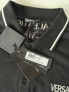 Neu mit Etikett: 650 $ Versace Piquet Stoff Schwarz/Weiß Poloshirt aus Baumwolljersey 4XL 1002755