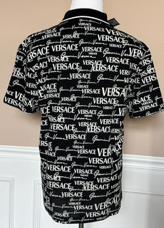 Neu mit Etikett: 650 $ Versace Piquet Stoff Schwarz/Weiß Poloshirt aus Baumwolljersey 5XL 1002755