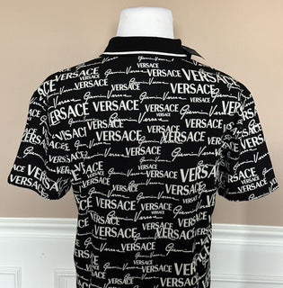 Neu mit Etikett: 650 $ Versace Piquet Stoff Schwarz/Weiß Poloshirt aus Baumwolljersey 5XL 1002755