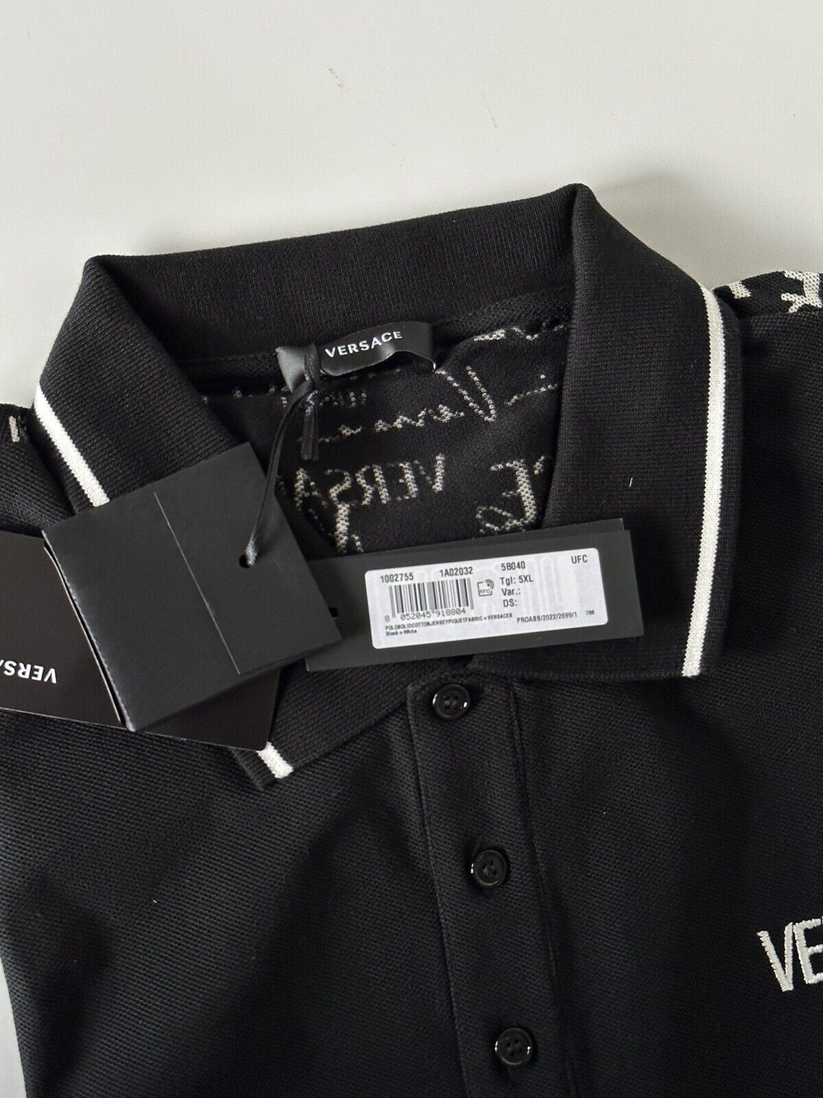 NWT $650 Versace Piquet Рубашка-поло из хлопкового джерси черного/белого цвета 5XL 1002755