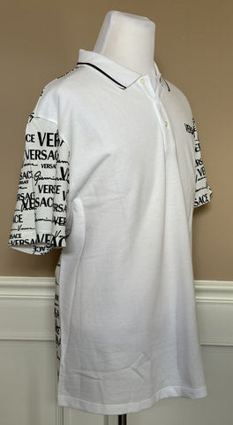 NWT $650 Versace Piquet Fabric White/Black Polo Cotton Jersey Shirt 5XL 1002755