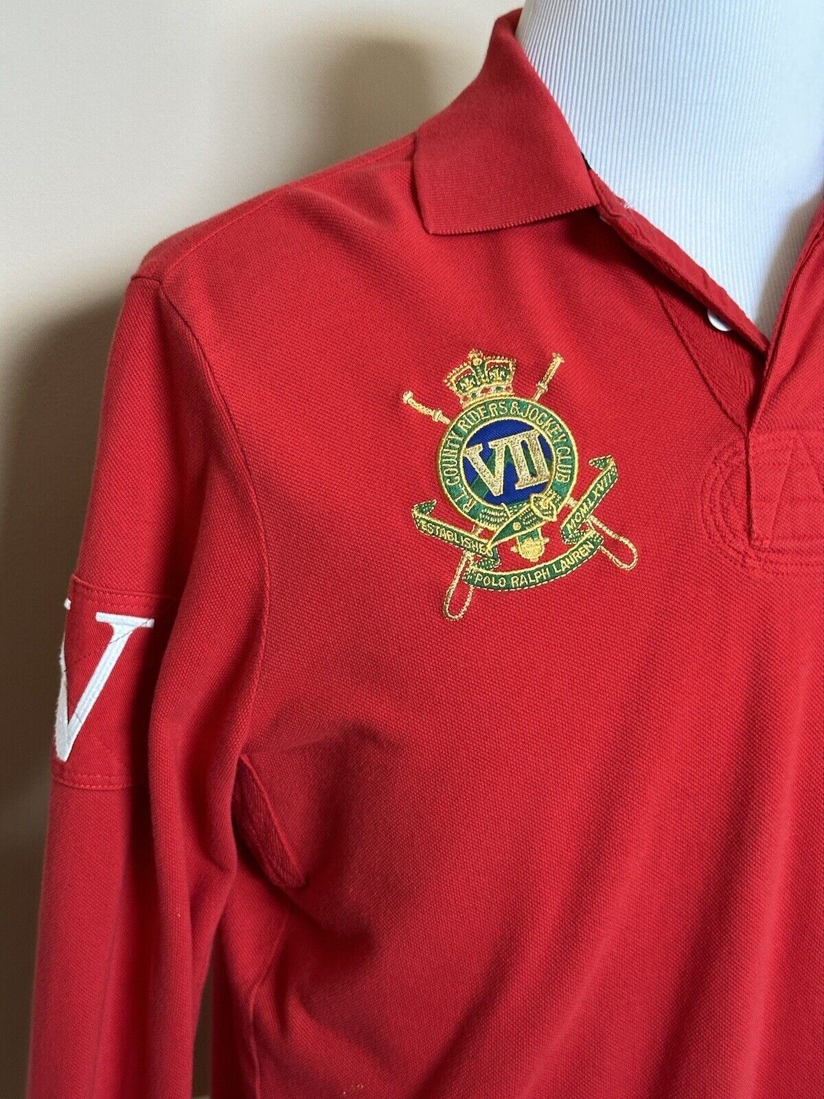 Polo Ralph Lauren Logo Langarm Custom Fit Rotes Poloshirt Medium 