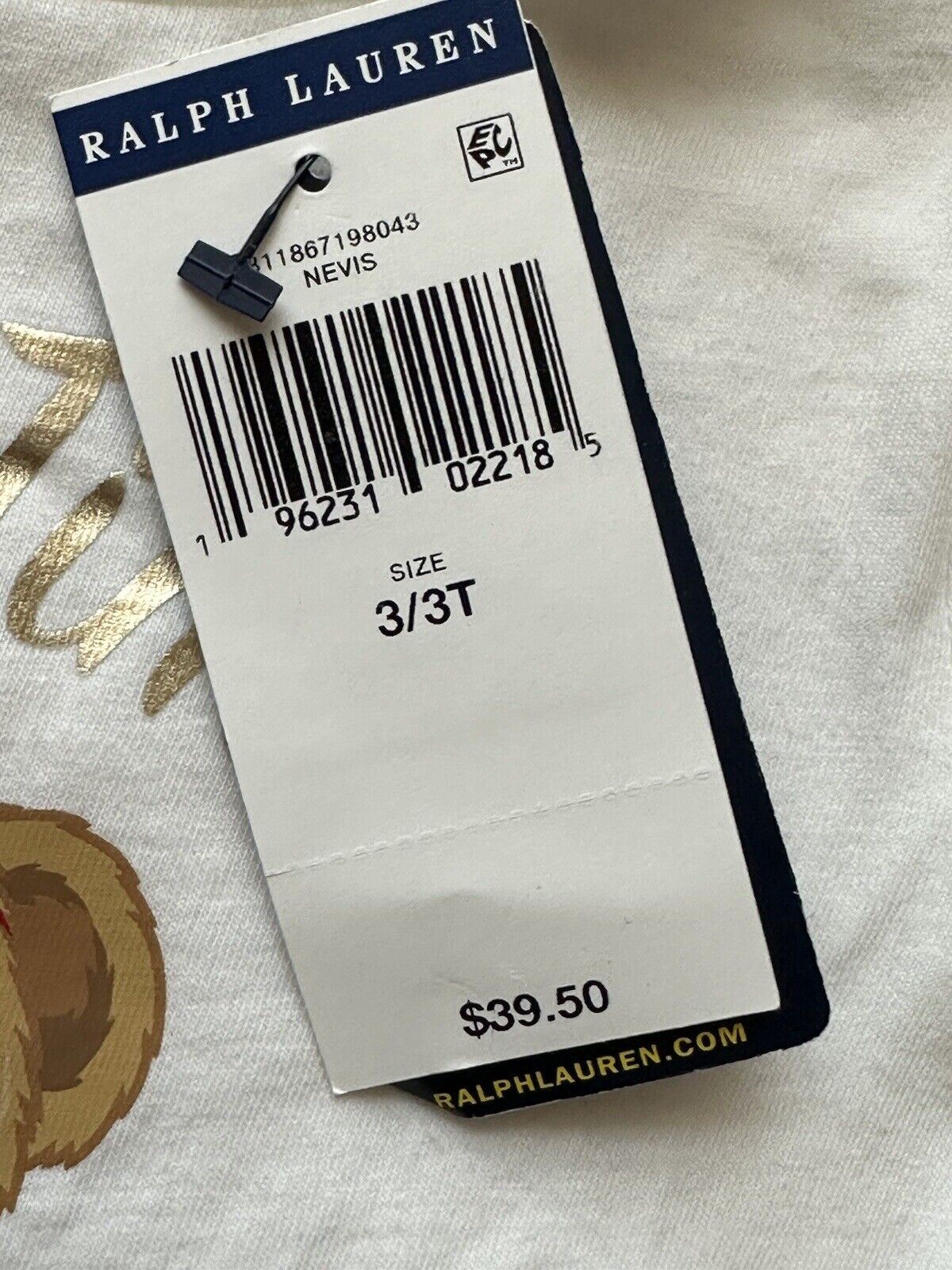 Neu mit Etikett: Polo Ralph Lauren Mädchen-T-Shirt „Bär“ aus weißer Baumwolle, 3T 